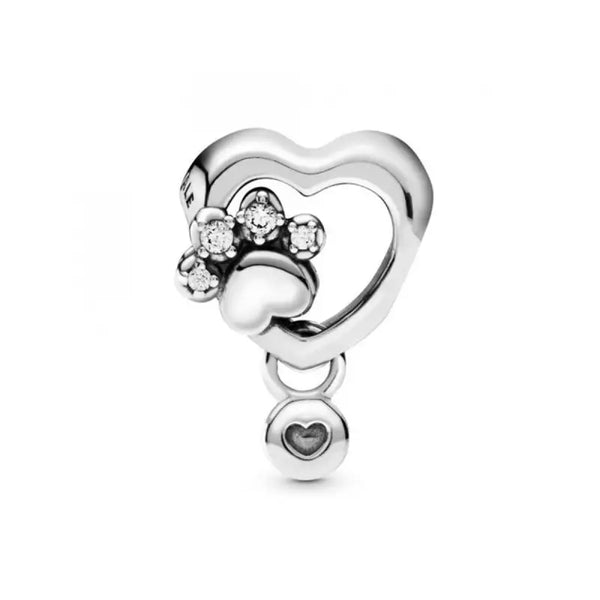 Ladies' Beads Pandora SPARKLING PAW PRINT & HEART - Livre e Solta Fashion