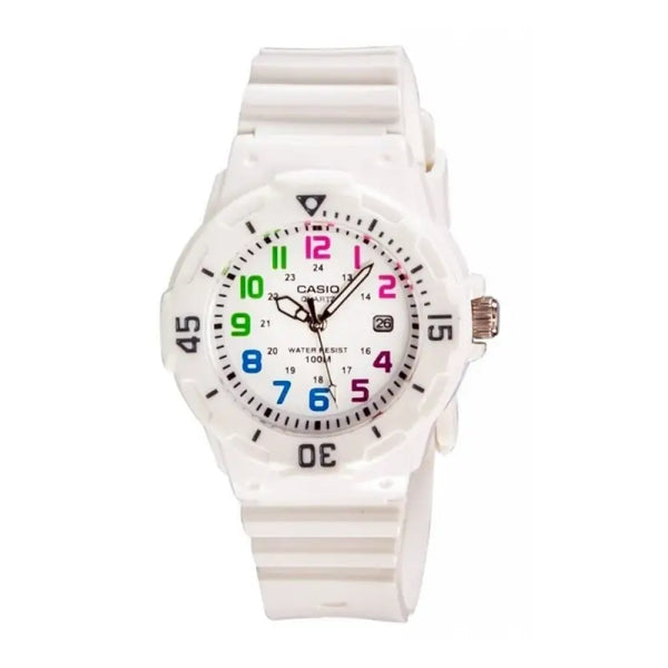 Ladies' Watch Casio LRW-200H-7B (Ø 34 mm) - Stylish white watch with colorful indexes for a fashionable look.