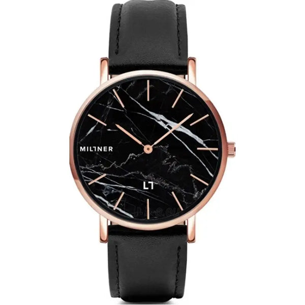 Elegant ladies' watch with a stylish black marble dial and rose gold-tone case, featuring the Millner 0010202 CAMDEN design from the Livre e Solta Fashion brand.