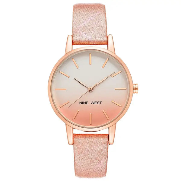 Elegant rose gold ladies' watch with sleek and minimalist design from Nine West NW_2512RGPK, showcased on a neutral background.