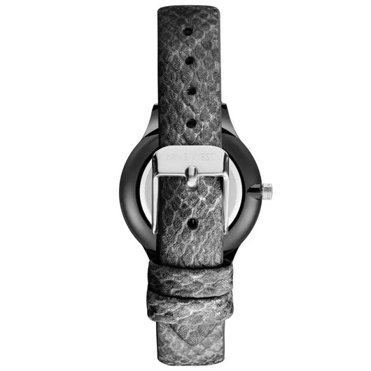 Chic Ladies' Watch with Patterned Strap and Sleek Black Case