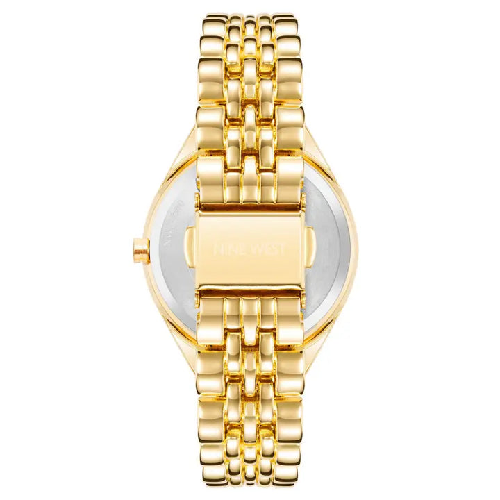 Elegant gold-toned ladies' watch with a versatile bracelet design, featuring a sleek round face and clean minimalist style, the perfect accessory to elevate any outfit.