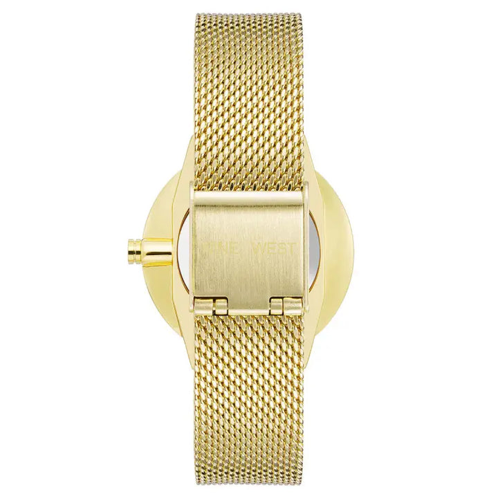 Gold-toned ladies' watch with a mesh metal strap and minimalist dial design from the Nine West NW_2668CHGB collection.