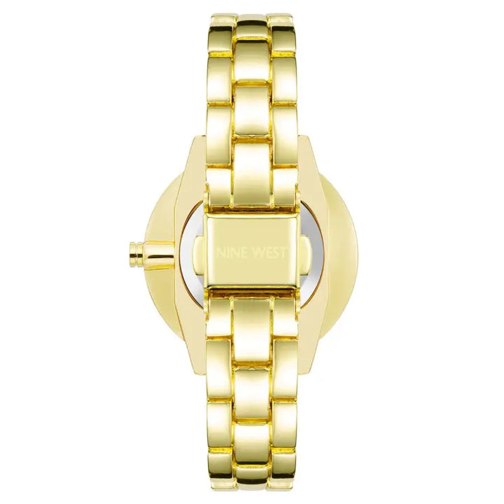 Elegant gold-toned ladies' watch with a sleek metallic bracelet band, showcasing a stylish design for fashionable women.