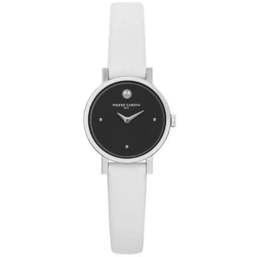 Elegant ladies' watch with sleek black dial and stylish white leather strap from the Livre e Solta Fashion brand.