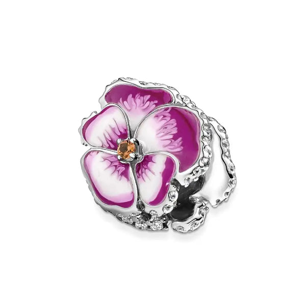 Ladies'Beads Pandora PINK PANSY FLOWER - Livre e Solta Fashion