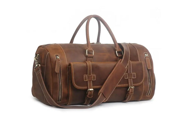 Large Size Handmade Leather Travel Bag with Shoes Compartment, Duffel Bag  LJ1188L - Livre e Solta Fashion