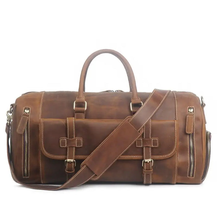 Large Size Handmade Leather Travel Bag with Shoes Compartment, Duffel Bag  LJ1188L - Livre e Solta Fashion