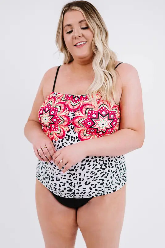 Leopard Tribal Print Bandeau Plus Size Tankini - Livre e Solta Fashion