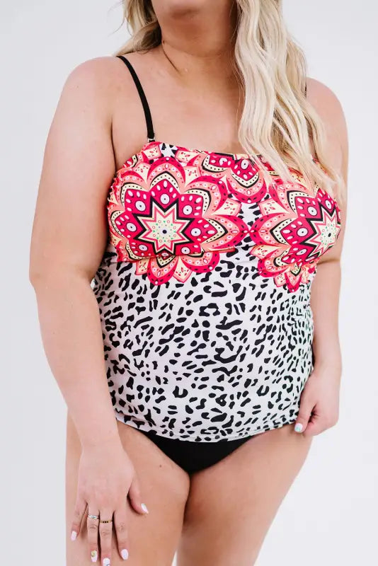 Leopard Tribal Print Bandeau Plus Size Tankini - Livre e Solta Fashion