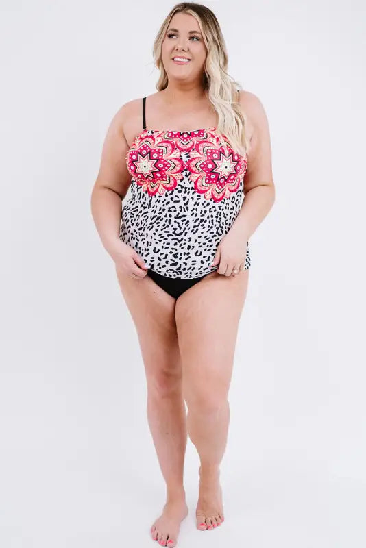 Leopard Tribal Print Bandeau Plus Size Tankini - Livre e Solta Fashion