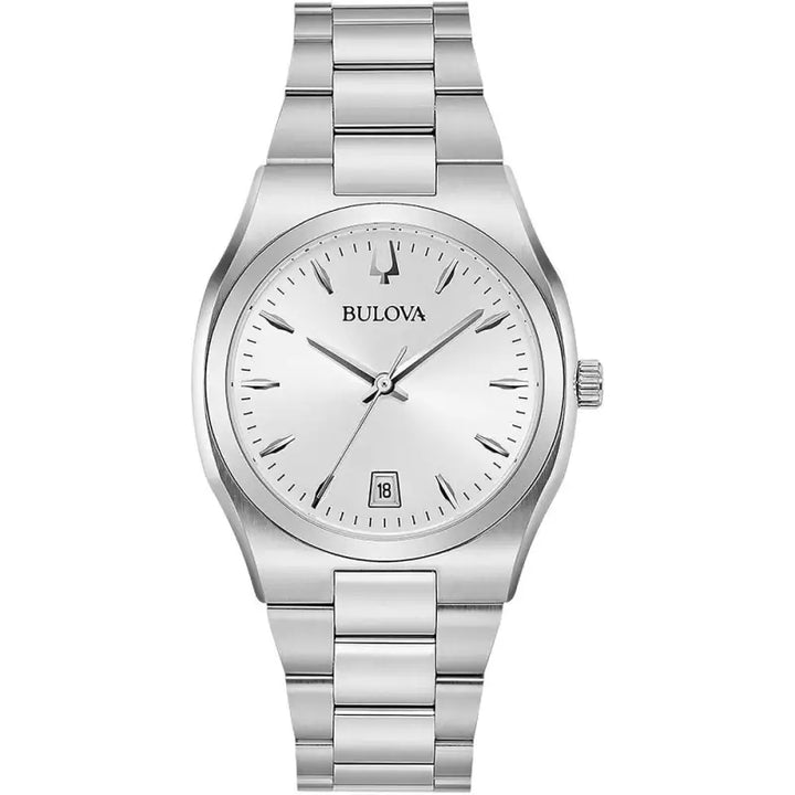 Minimalist Men's Watch Bulova 96M156 - Stainless Steel Timepiece with Clean White Dial and Sleek Bracelet