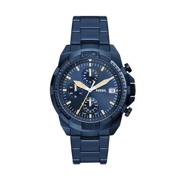 Stylish navy chronograph watch with 44 mm stainless steel case and metal bracelet