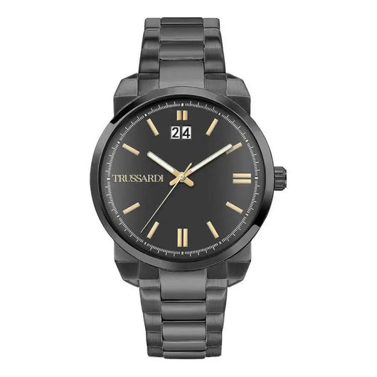 Elegant black and gold men's watch with Trussardi branding