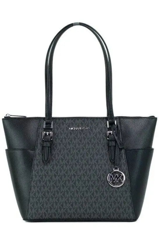 Michael Kors Charlotte Black PVC Leather Large Top Zip Tote Handbag Bag Purse - Livre e Solta Fashion