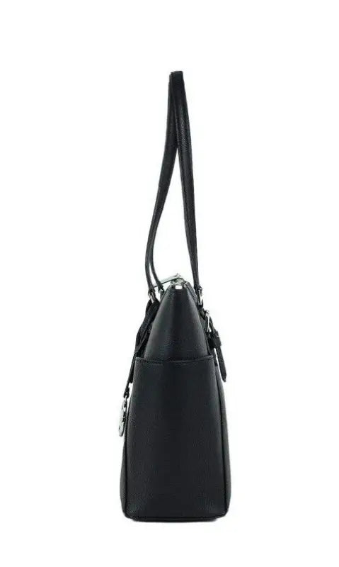 Michael Kors Charlotte Black PVC Leather Large Top Zip Tote Handbag Bag Purse - Livre e Solta Fashion