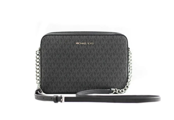 Michael Kors Jet Set Large East West Saffiano Leather Crossbody Bag Handbag [Black Signature] - Livre e Solta Fashion