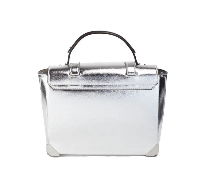 Michael Kors Manhattan Medium Silver Leather Top Handle Satchel Bag - Livre e Solta Fashion