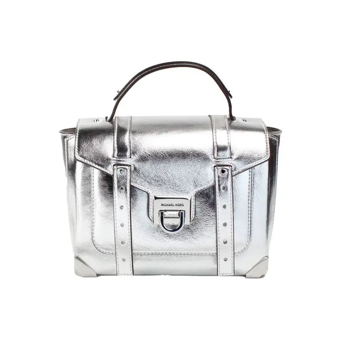 Michael Kors Manhattan Medium Silver Leather Top Handle Satchel Bag - Livre e Solta Fashion