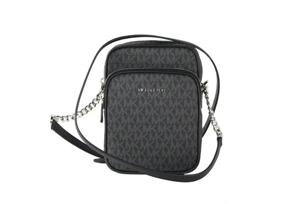 Michael Kors Medium Signature Leather North South Chain Crossbody Handbag Black - Livre e Solta Fashion