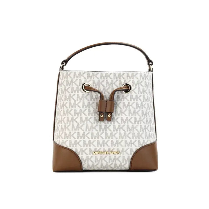 Michael Kors Mercer Small Vanilla Signature Leather Bucket Crossbody Bag - Livre e Solta Fashion