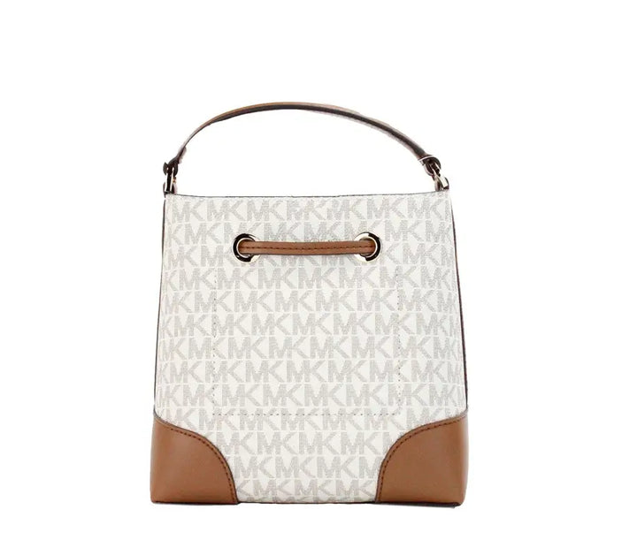 Michael Kors Mercer Small Vanilla Signature Leather Bucket Crossbody Bag - Livre e Solta Fashion