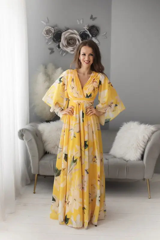 NATALIA FLOWERS DRESS YELLOW 74001-3 - Livre e Solta Fashion