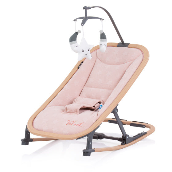 Velvet Foldable Bouncer with Mobile Rose Water Wood