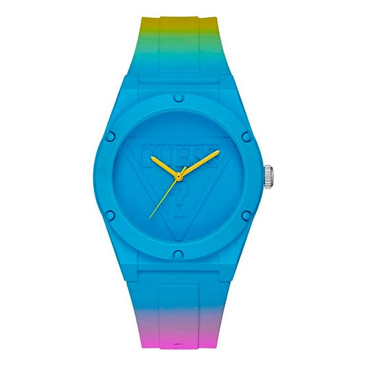 Chic Unisex Watch Guess W0979L28 (Ø 41 mm)
Stylish gradient blue, yellow and pink silicone strap, vibrant blue dial, sleek stainless steel case, elegant casual watch.