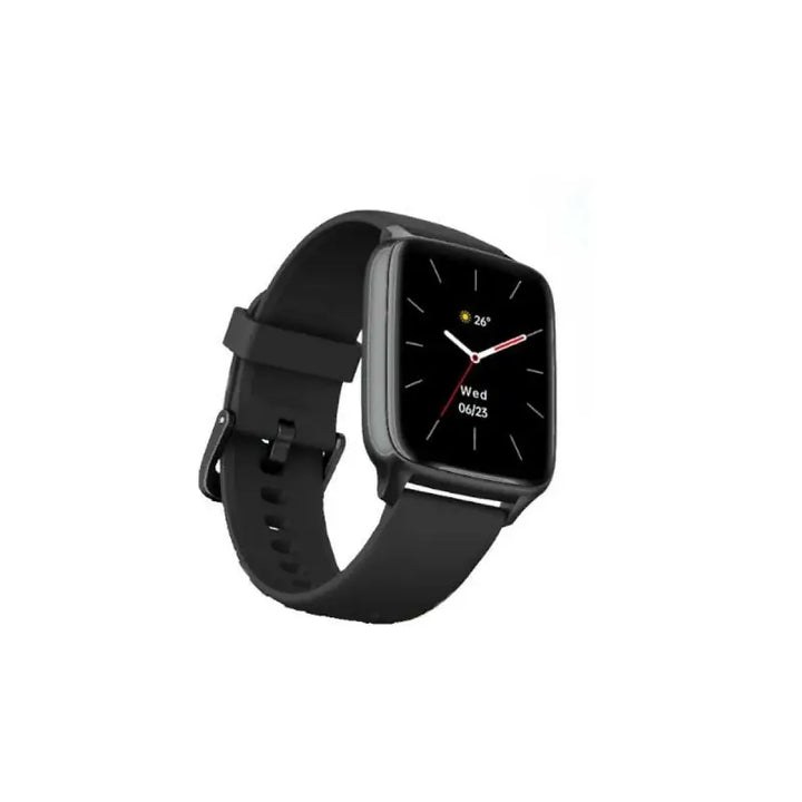 Sleek black smartwatch with a 1.69" display, IP68 water resistance, and 230 mAh battery capacity.