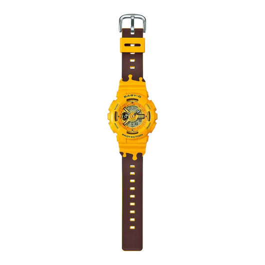 Eye-catching unisex watch with bold yellow casing, practical features, and stylish brown leather strap.