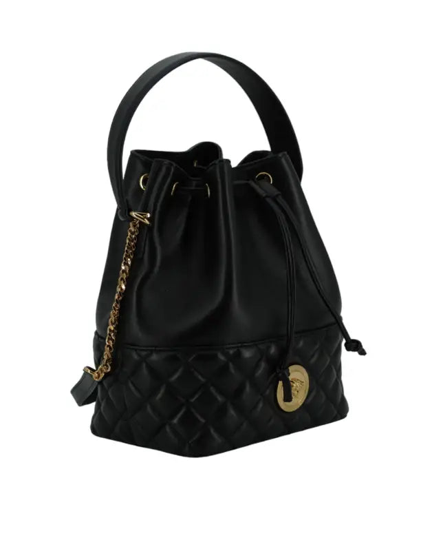 Versace Black Lamb Leather Bucket Shoulder Bag - Livre e Solta Fashion