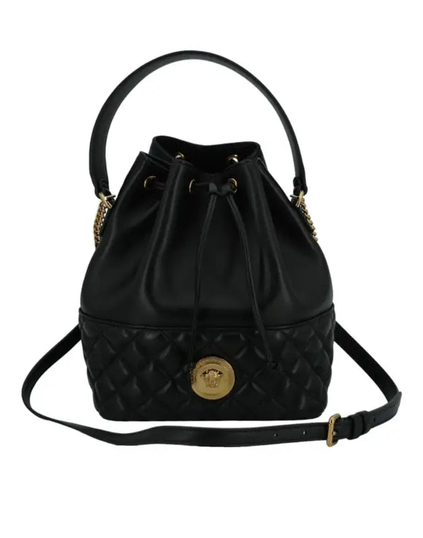 Versace Black Lamb Leather Bucket Shoulder Bag - Livre e Solta Fashion