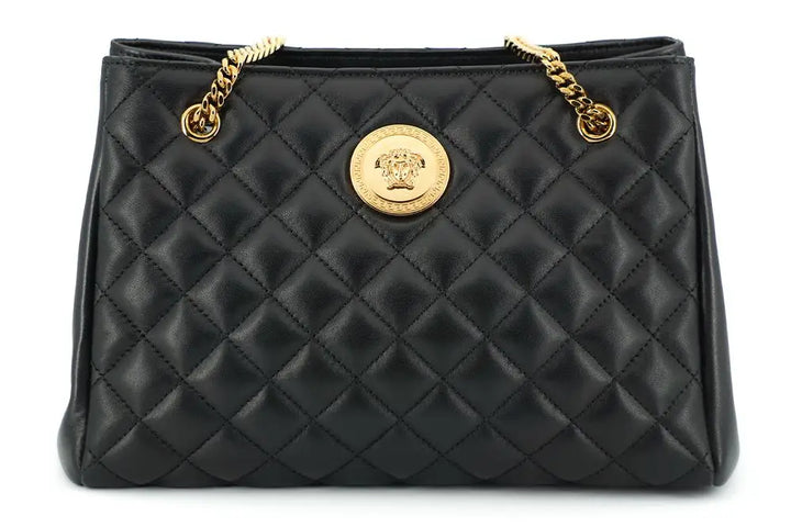 Versace Black Quilted Nappa Leather Medusa Tote Handbag - Livre e Solta Fashion