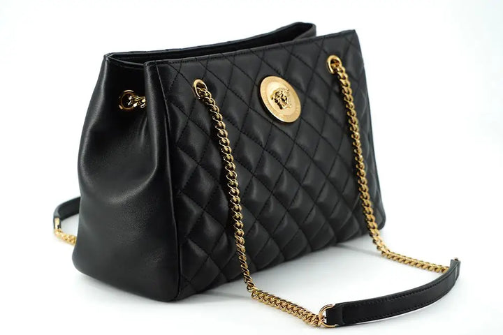 Versace Black Quilted Nappa Leather Medusa Tote Handbag - Livre e Solta Fashion