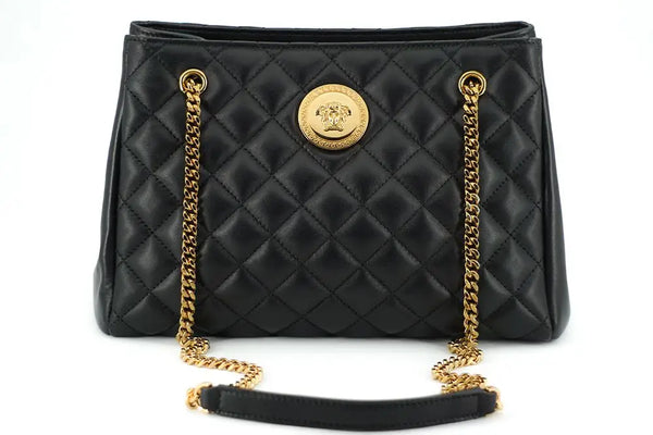 Versace Black Quilted Nappa Leather Medusa Tote Handbag - Livre e Solta Fashion