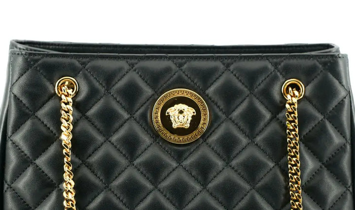 Versace Black Quilted Nappa Leather Medusa Tote Handbag - Livre e Solta Fashion