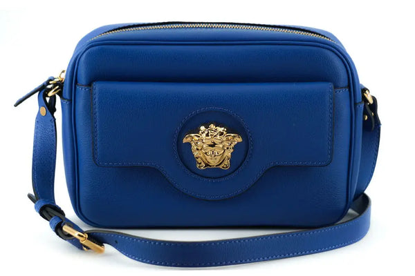 Versace Blue Calf Leather Camera Shoulder Bag - Livre e Solta Fashion