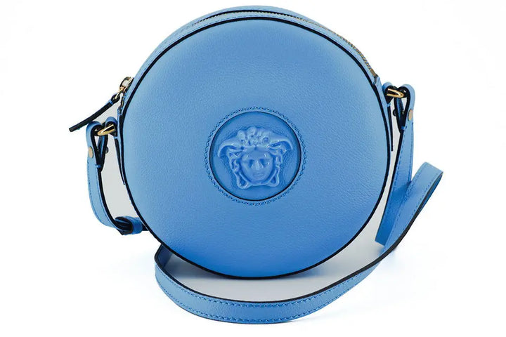 Versace Blue Calf Leather Round Disco Shoulder Bag - Livre e Solta Fashion