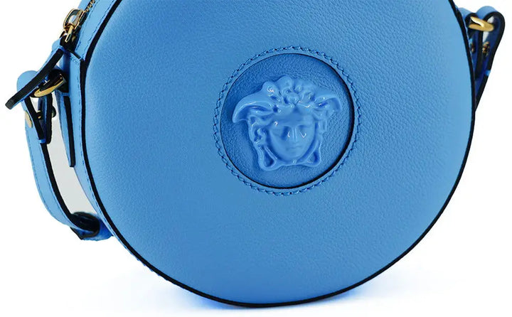 Versace Blue Calf Leather Round Disco Shoulder Bag - Livre e Solta Fashion