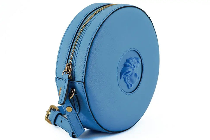 Versace Blue Calf Leather Round Disco Shoulder Bag - Livre e Solta Fashion