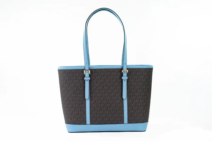 Michael Kors Jet Set Travel Small Pale Blue Brown PVC Shoulder Tote Bag Purse - Livre e Solta Fashion