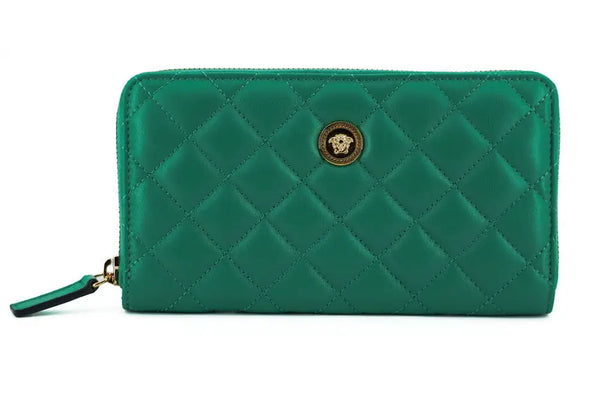 Versace Green Leather Long Zip Around Wallet - Livre e Solta Fashion