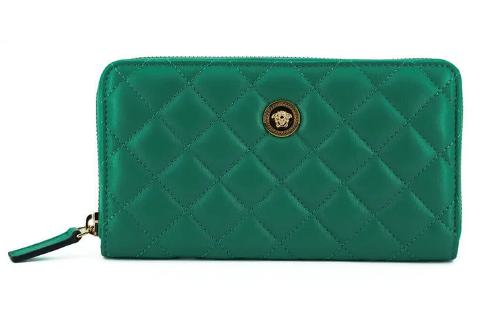 Versace Green Leather Long Zip Around Wallet - Livre e Solta Fashion