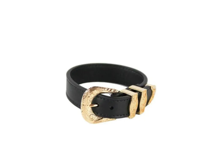 Versace Medusa Western Buckle Smooth Leather Gold Plated Brass Gold Bracelet - Livre e Solta Fashion