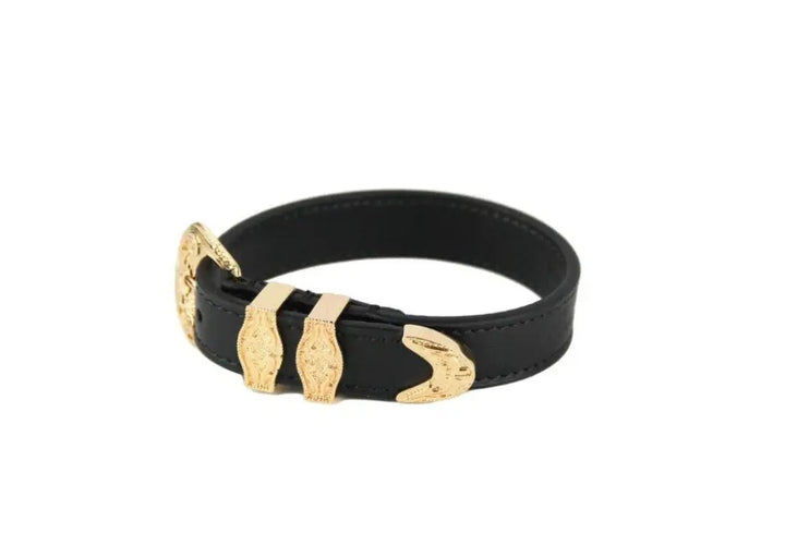 Versace Medusa Western Buckle Smooth Leather Gold Plated Brass Gold Bracelet - Livre e Solta Fashion