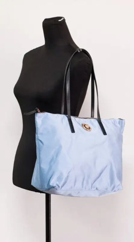 Versace Portuna Medusa Medium Cornflower Blue Nylon Leather Tote Bag Purse - Livre e Solta Fashion