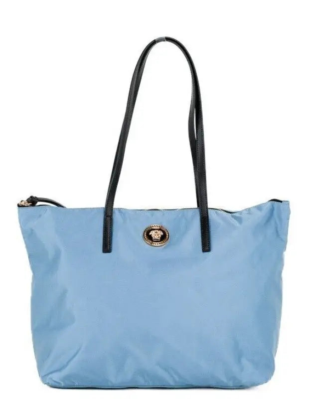 Versace Portuna Medusa Medium Cornflower Blue Nylon Leather Tote Bag Purse - Livre e Solta Fashion