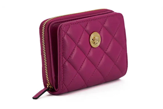 Versace Purple Nappa Leather Bifold Zip Around Wallet - Livre e Solta Fashion