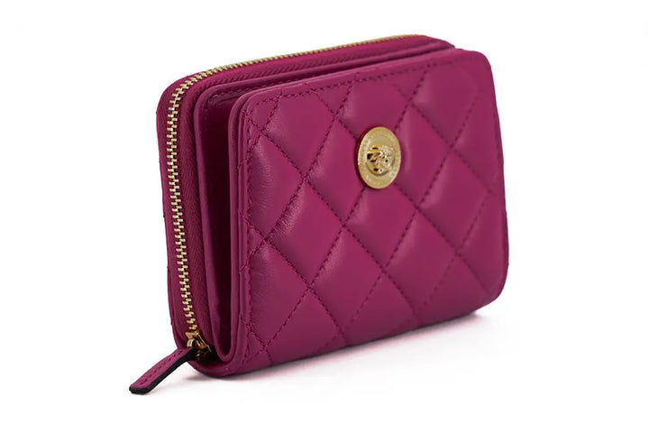 Versace Purple Nappa Leather Bifold Zip Around Wallet - Livre e Solta Fashion